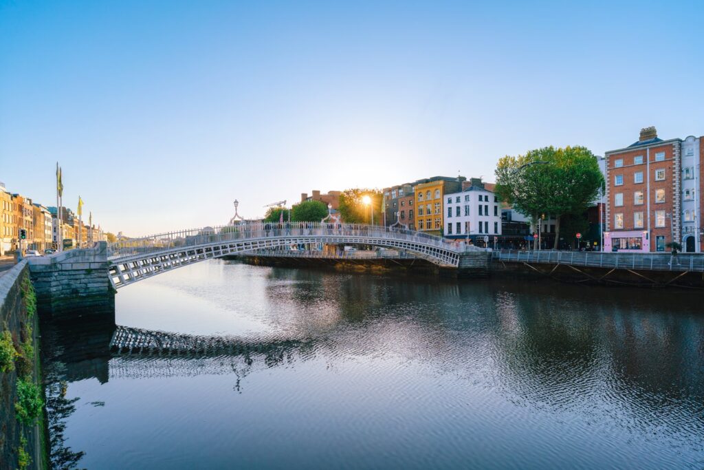 The Ha'penny Bridge over the River Liffey, Dublin
