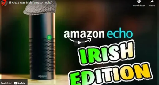 Amazon Echo speaker device with Irish flag themed green and white design