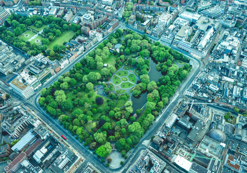 St Stephen's Green, Dublin, from the air