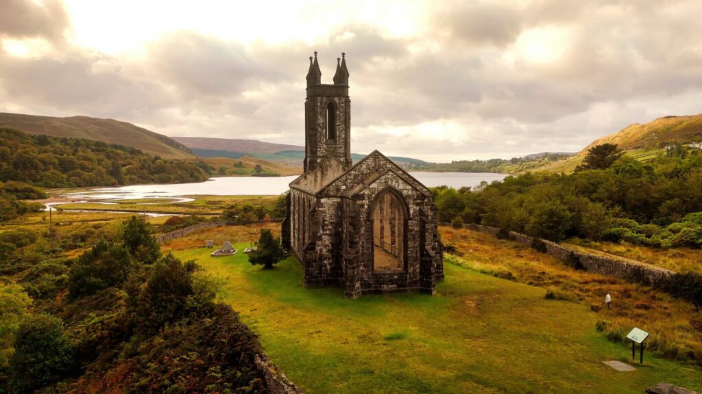 The Old Church of Dunlewey beneath Errigal, County Donegal