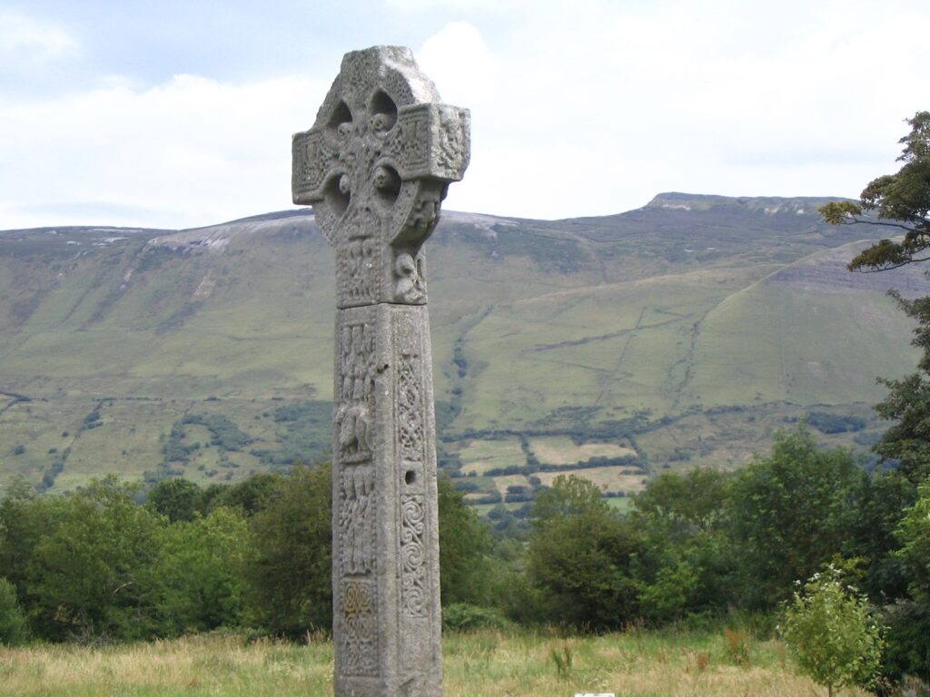 The high cross at Drumcliffe with Benbulben behind