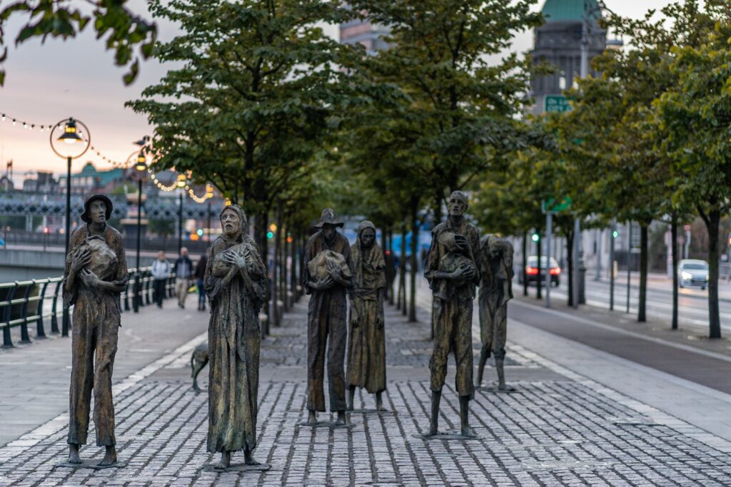 The Famine sculptures on Custom House Quay, Dublin