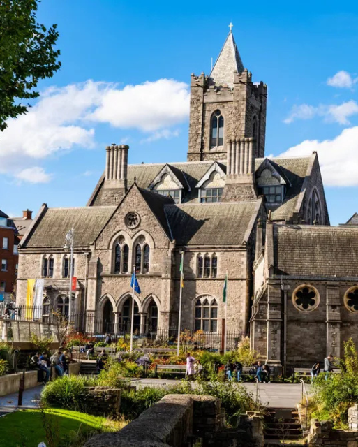 Exterior view of Dublinia Museum, housed in the former Synod Hall, seen from the churchyard of medieval Christchurch Cathedral, in Dublin city center - Shutterstock