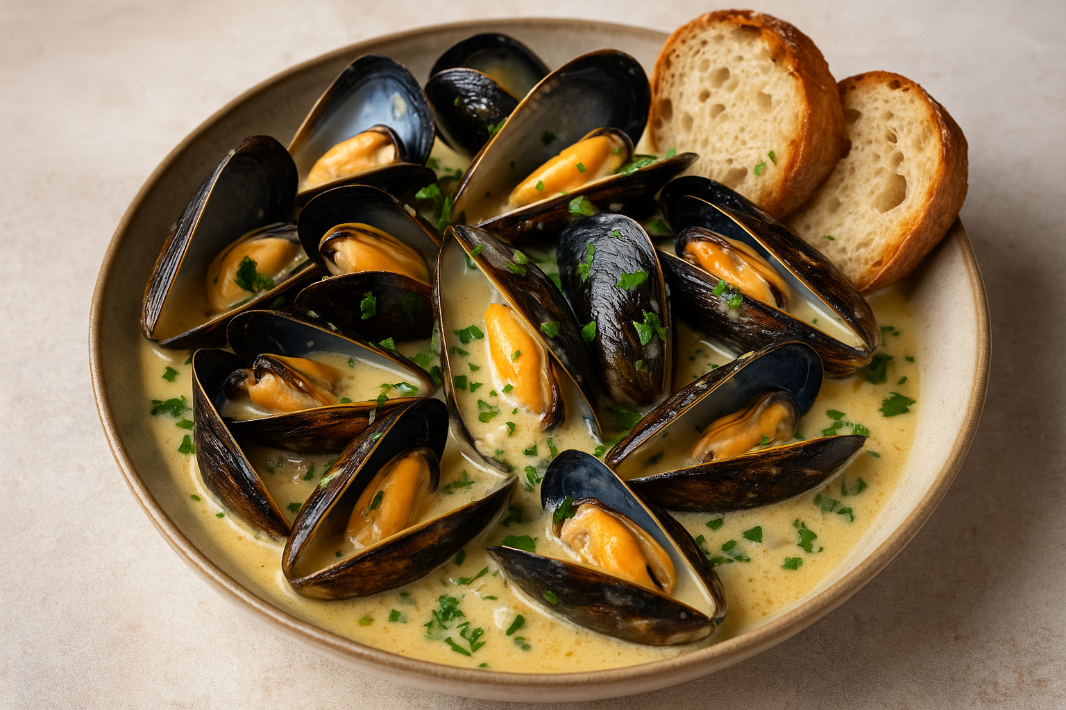 Irish Mussels with Creamy Cider Sauce