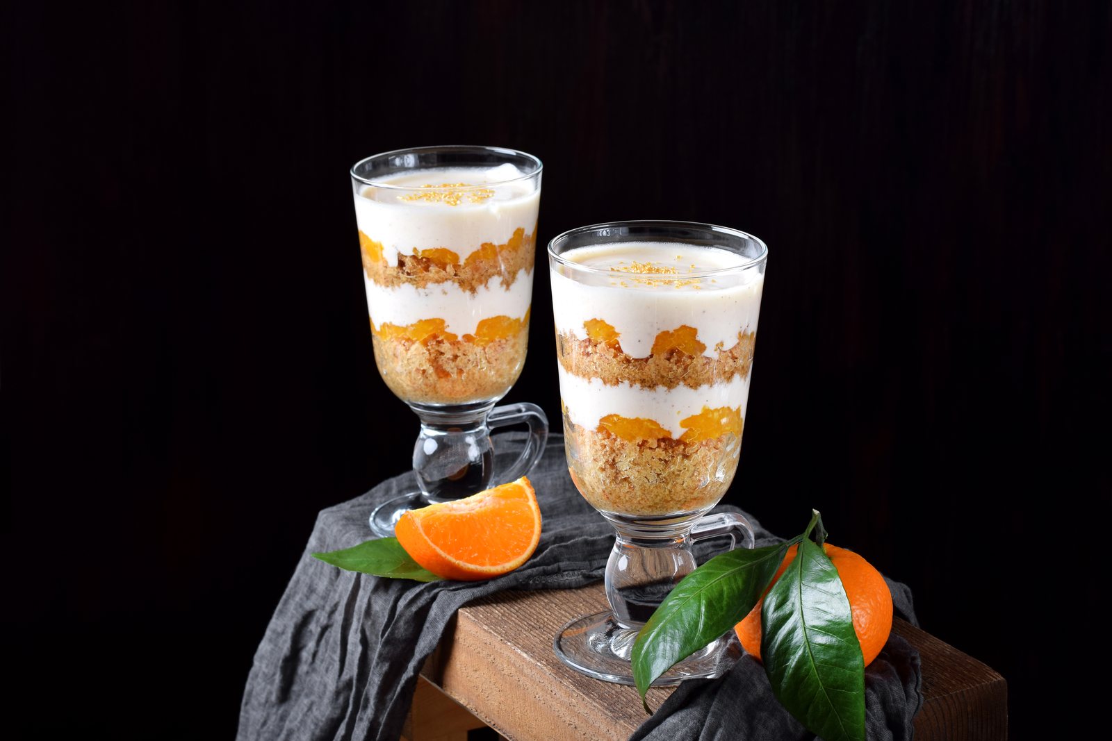 Layered trifles in tall glasses