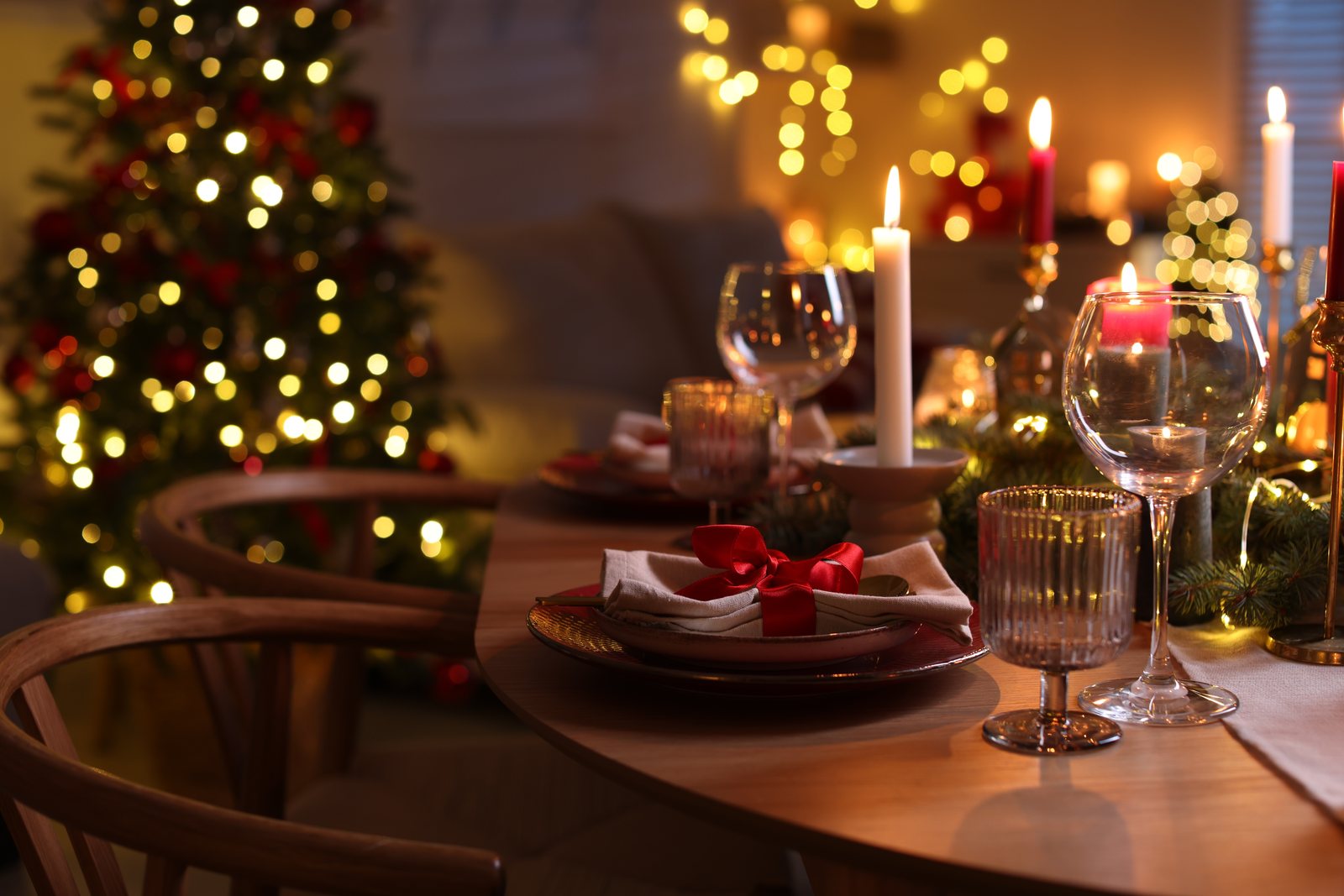 A table laid for Christmas dinner