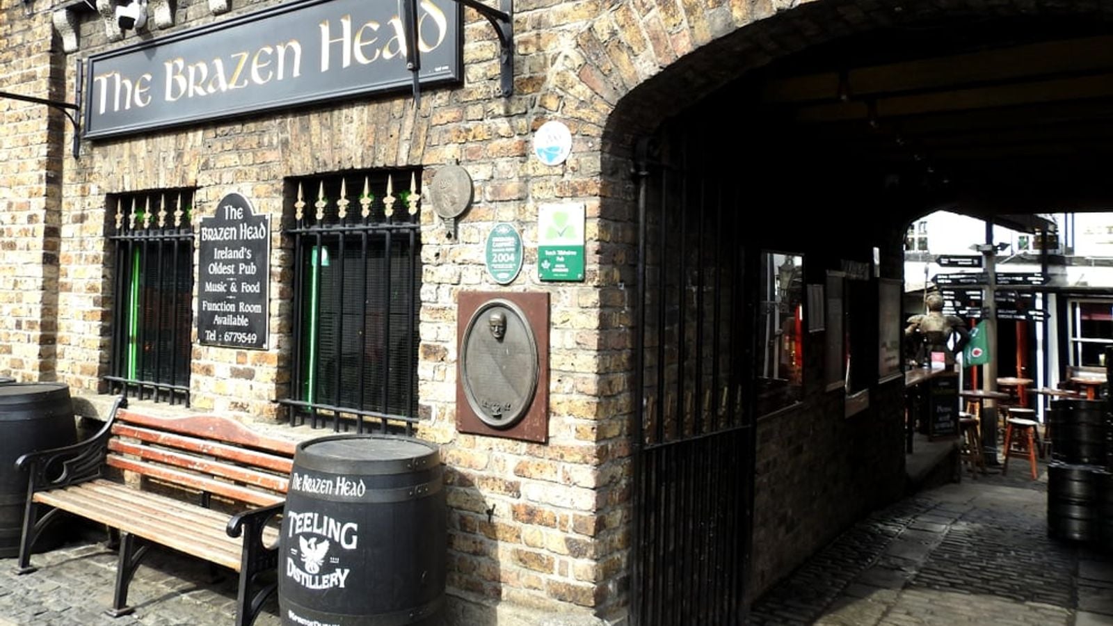 The exterior of The Brazen Head pub in Dublin, Ireland's oldest pub dating to 1198