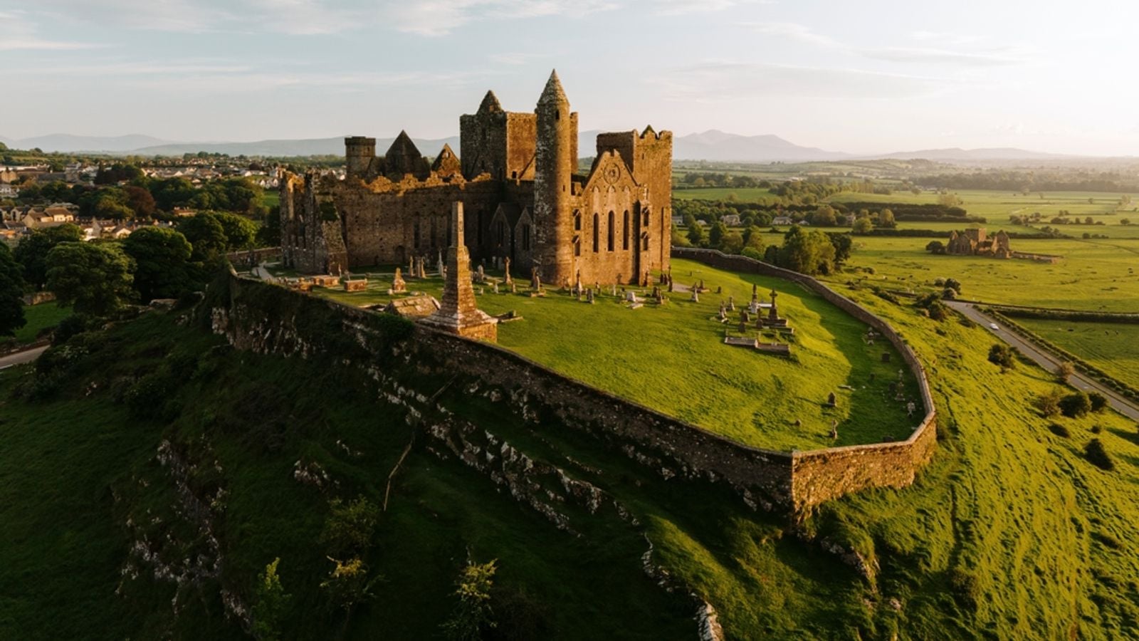 Aerial view of the Rock of Cashel in County Tipperary, Ireland's greatest medieval ecclesiastical site