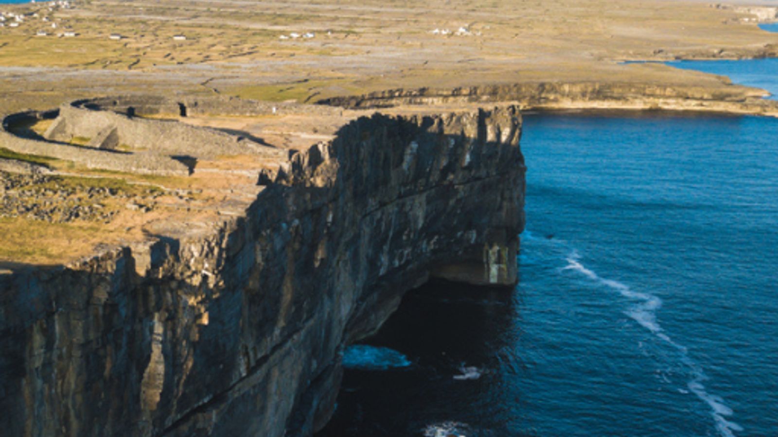 D&uacute;n Aonghasa ancient stone fort on the edge of cliffs on Inishmore, Aran Islands, Ireland
