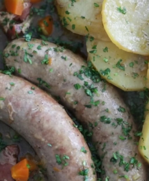 Traditional Dublin coddle — a hearty Irish pub dish of sausages, bacon and potatoes