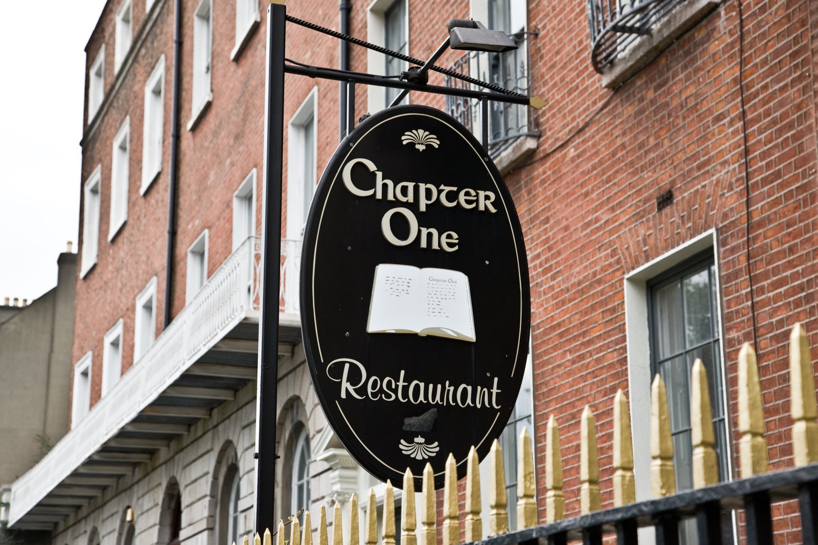 Hanging sign for Chapter One Restaurant on Parnell Square, Dublin &mdash; Michelin-starred Irish restaurant
