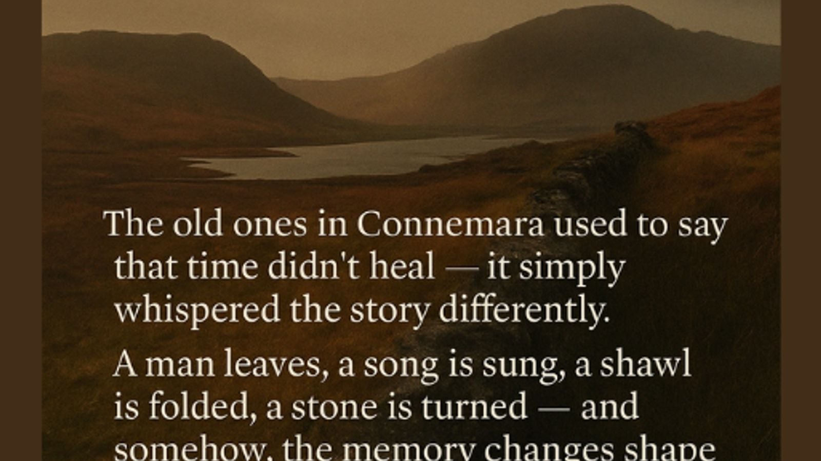 An evocative scene from Connemara evoking the ancient Irish storytelling tradition of the seanchai
