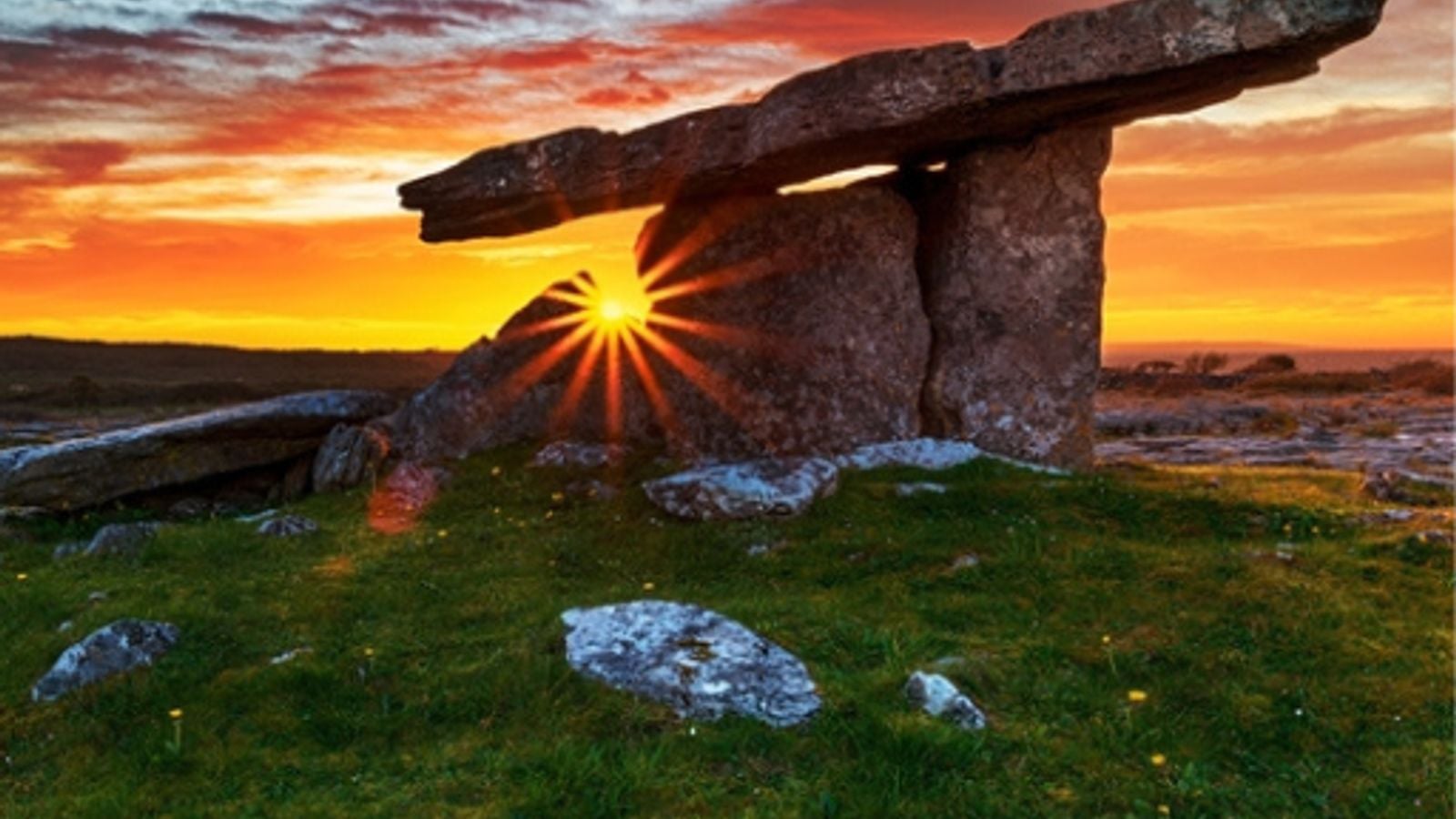 Poulnabrone Dolmen megalithic tomb at sunset in the Burren County Clare Ireland
