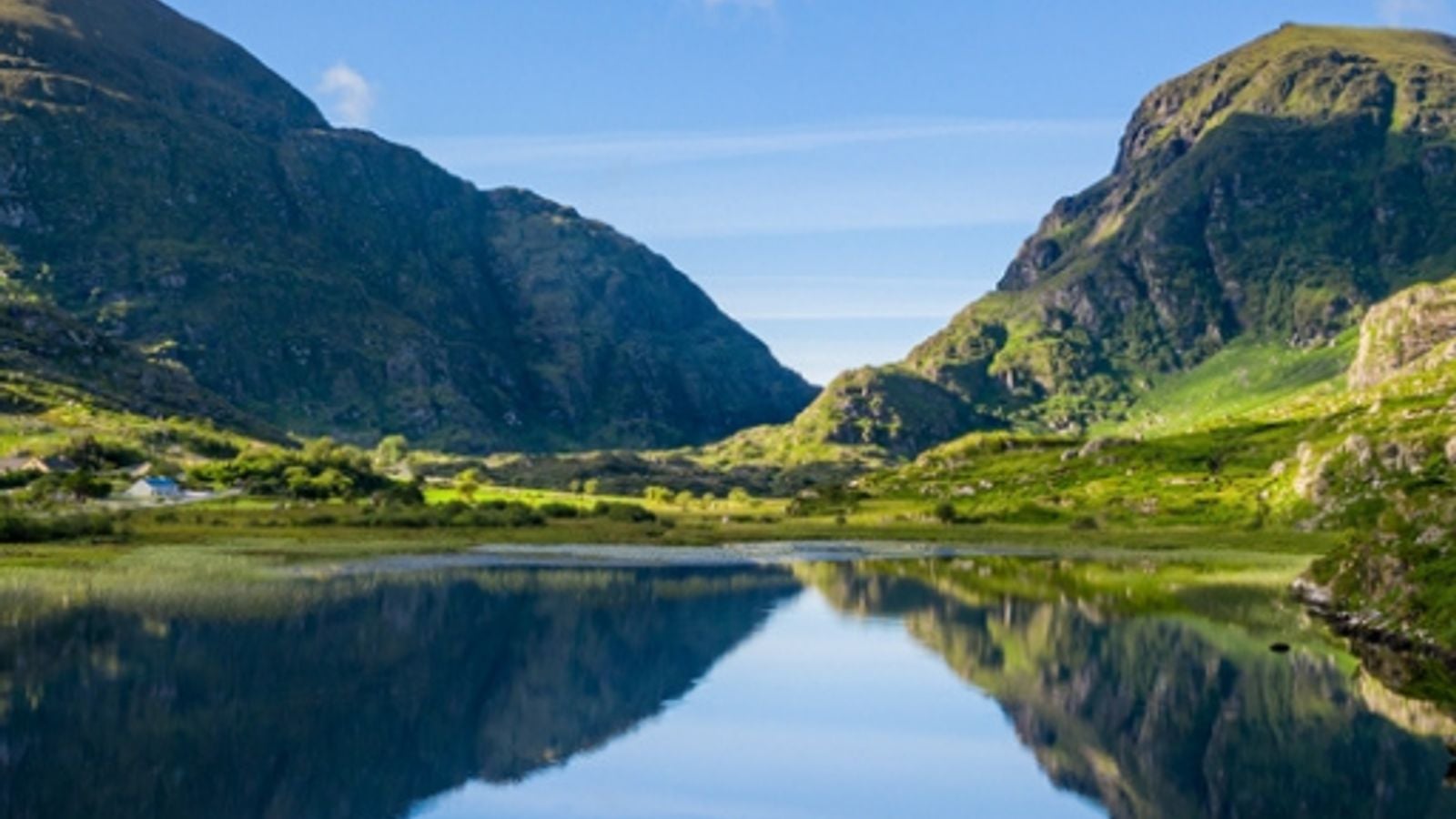 The Gap of Dunloe in County Kerry, Ireland &mdash; a glacial valley with mountain reflections in a still lake