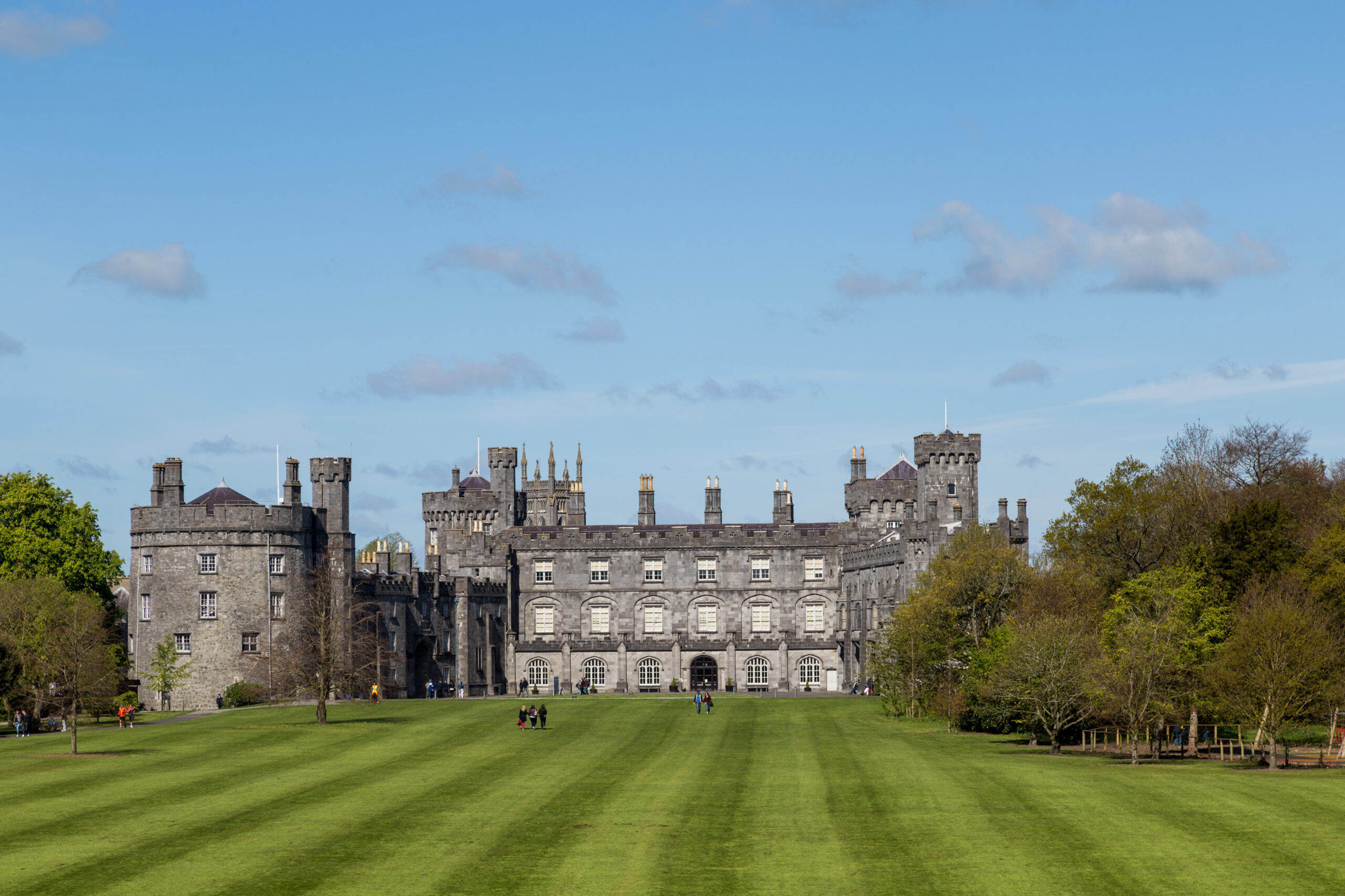 Kilkenny Castle's Norman stone facade above the River Nore, County Kilkenny, Ireland