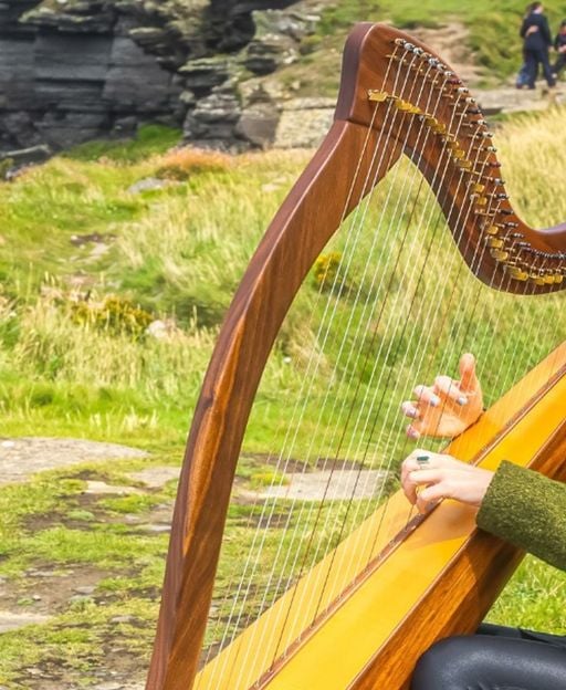 Traditional Irish harp player at Celtic festival, Carlow Ireland