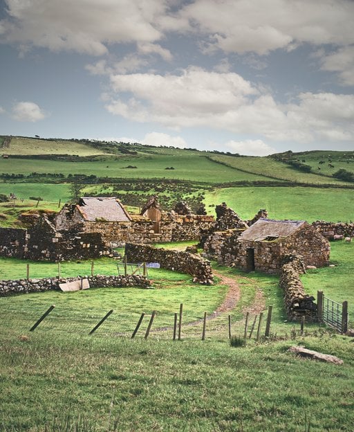 Abandoned farmhouse on Fair Head, County Antrim, Northern Ireland