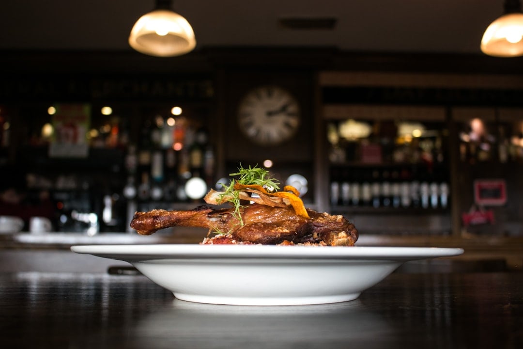 Photograph of roast duck with cous cous in Flanagan&rsquo;s Pub, Brickens, Claremorris, County Mayo, Ireland. If you do use this photo, Please credit in caption or metadata with link to 