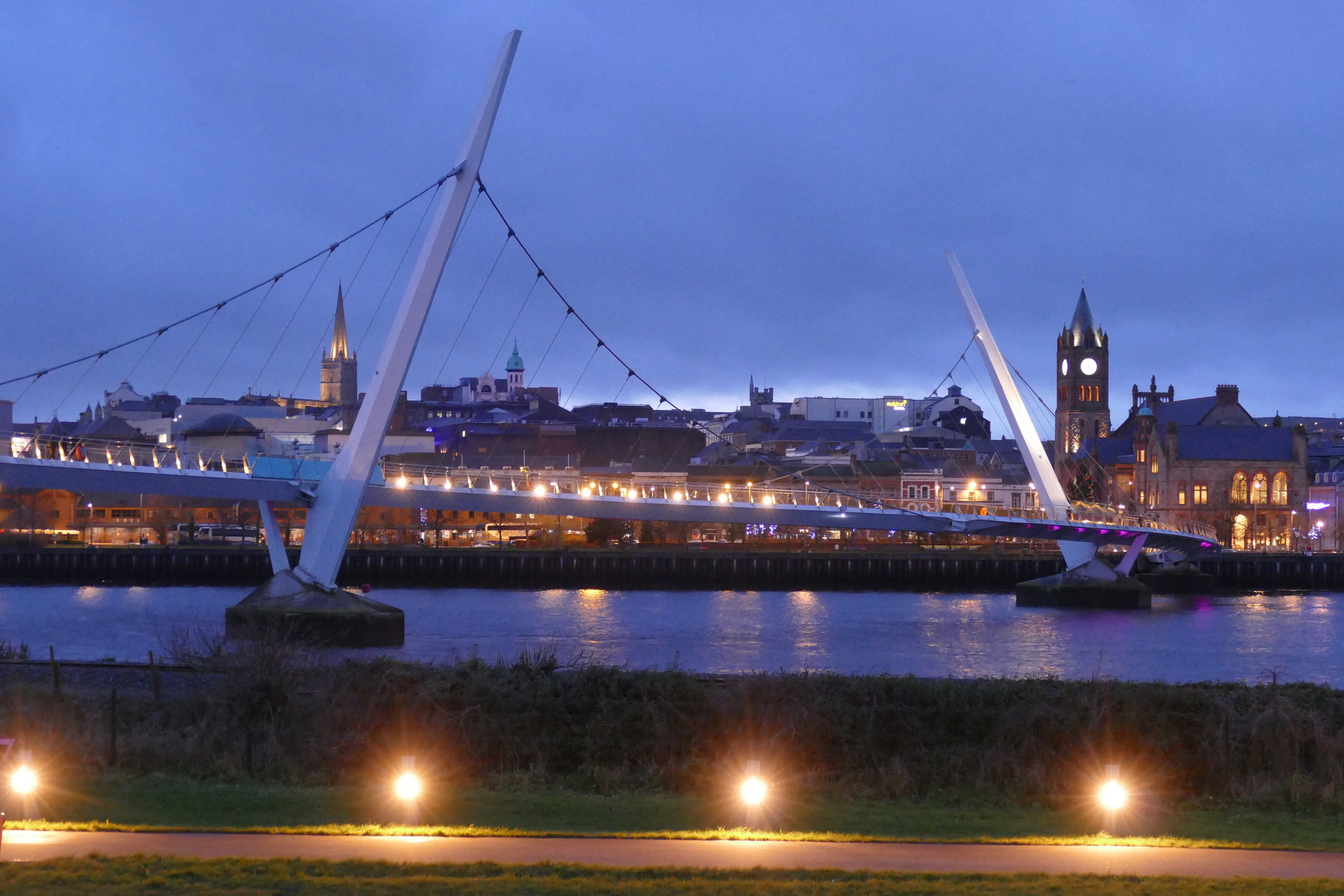 The Peace Bridge across the River Foyle in Derry, connecting the city's east and west banks