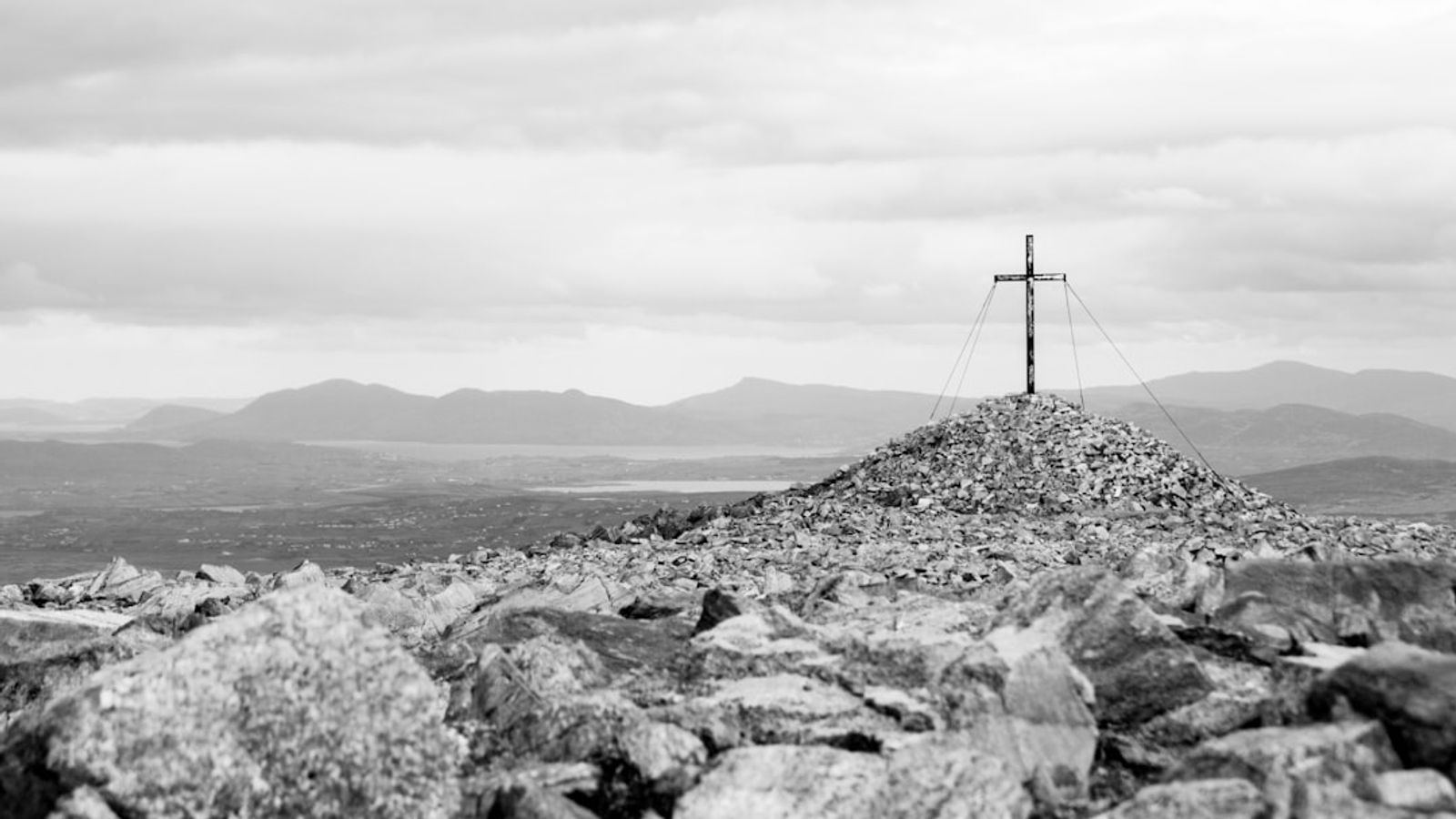 Giant cross on the summit of Mount Muckish in County Donegal, Ireland