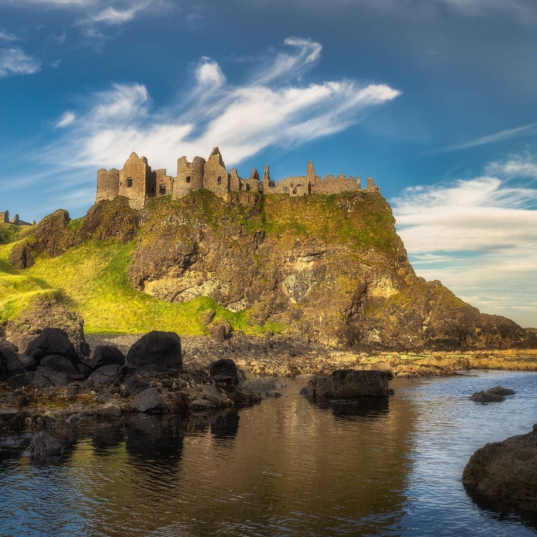 Dunluce Castle ruins on its cliff-top rock above the Atlantic, County Antrim