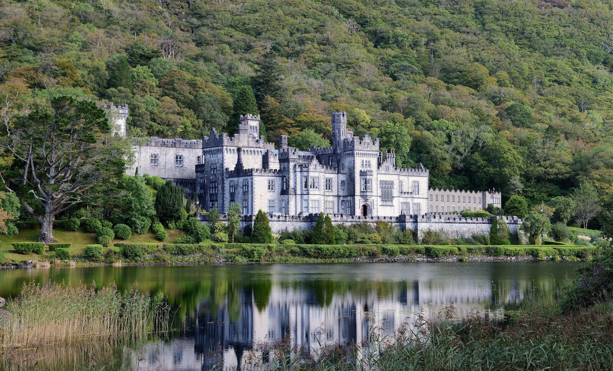 Kylemore Abbey on the lakeshore in Connemara, County Galway, Ireland