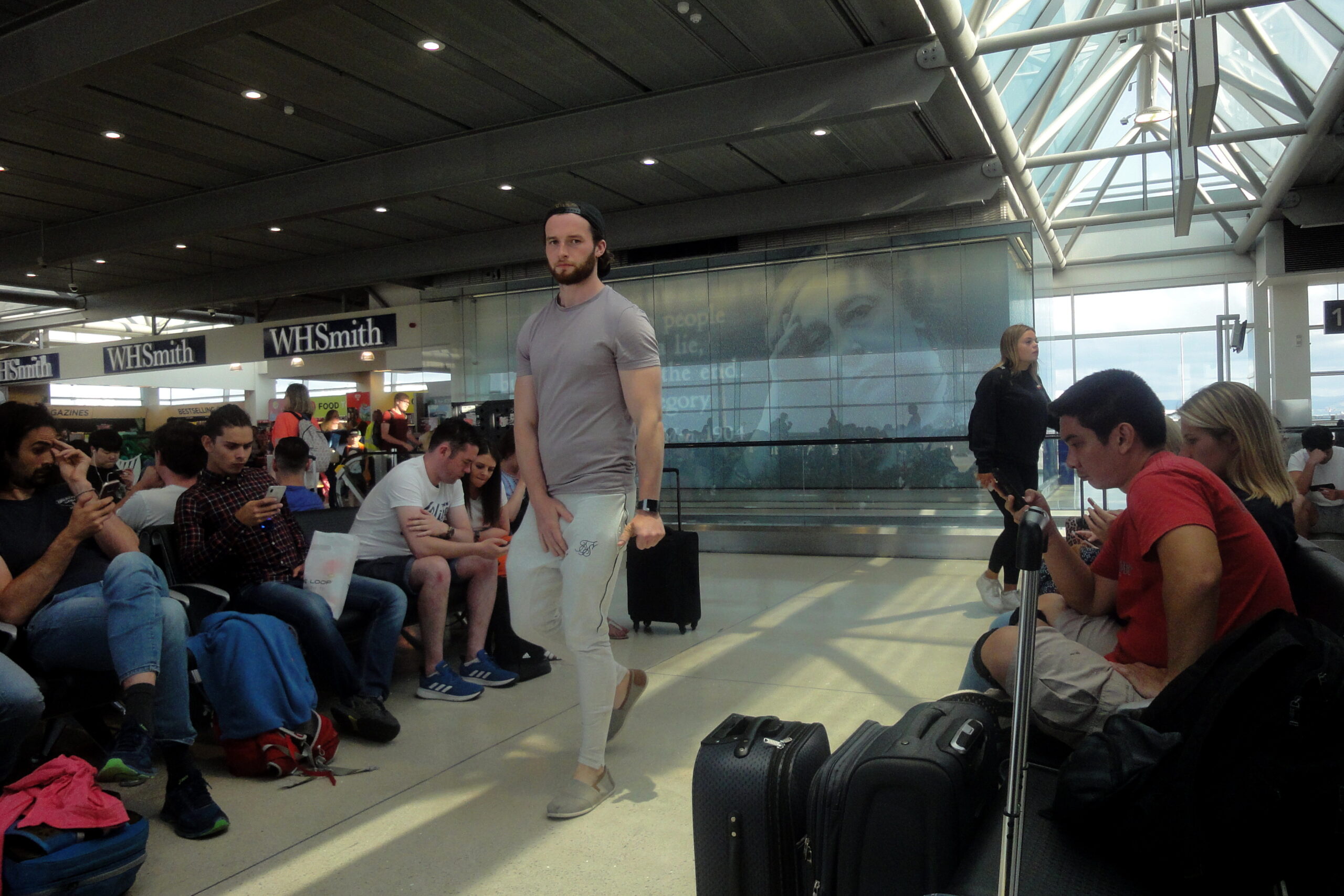 Passengers waiting at a departure gate at Dublin Airport, the main gateway for direct flights from the USA to Ireland