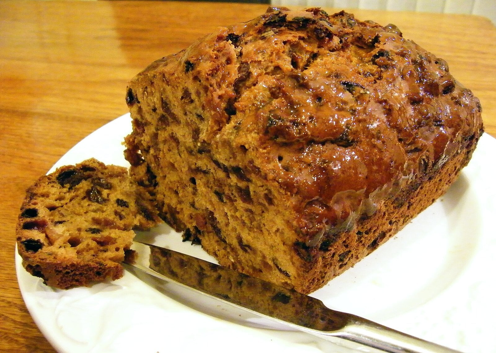 A sliced spiced fruit tea loaf studded with sultanas and raisins — the style of Ireland's barmbrack