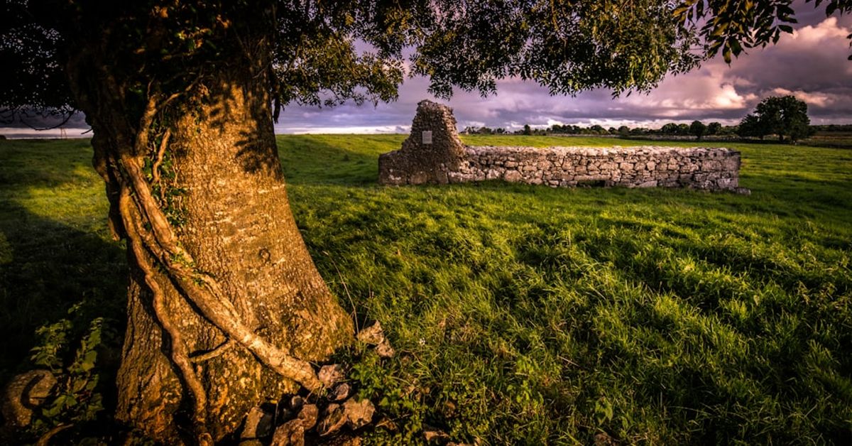 Ancient Kilmacduagh monastery ruins County Galway Ireland medieval heritage site