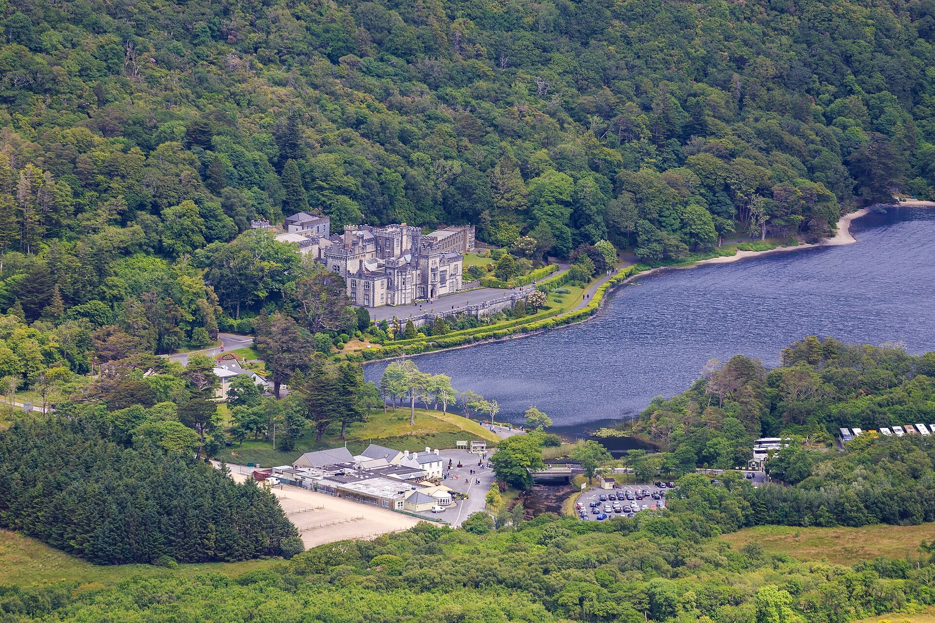 Kylemore Abbey, the Gothic castle beside Pollacapall Lough in Connemara, County Galway