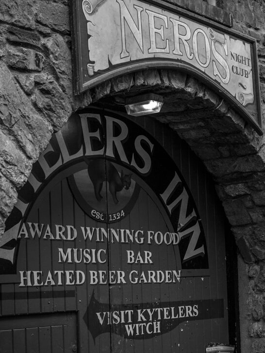 The arched stone entrance to Kyteler’s Inn, one of Ireland’s oldest pubs, in Kilkenny