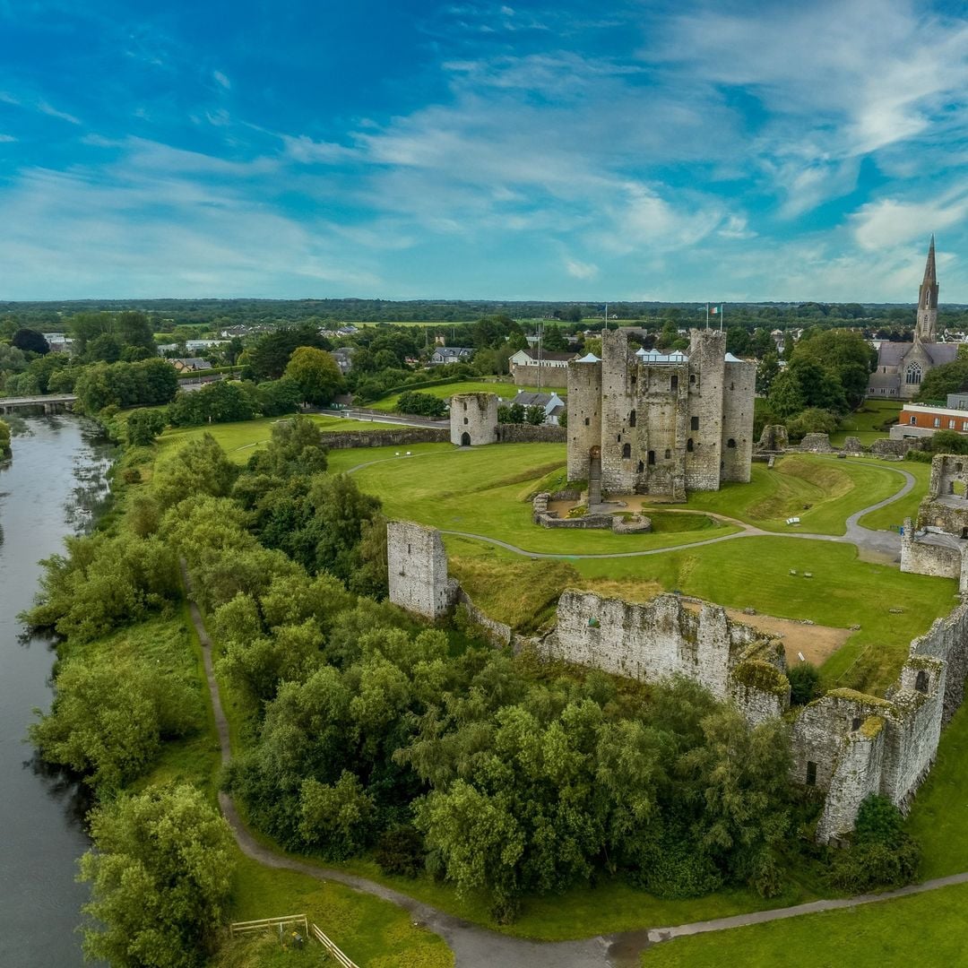 Aerial view of Trim Castle in County Meath, the largest Anglo-Norman castle in Ireland, built during the same era as Ireland's Knights Templar sites