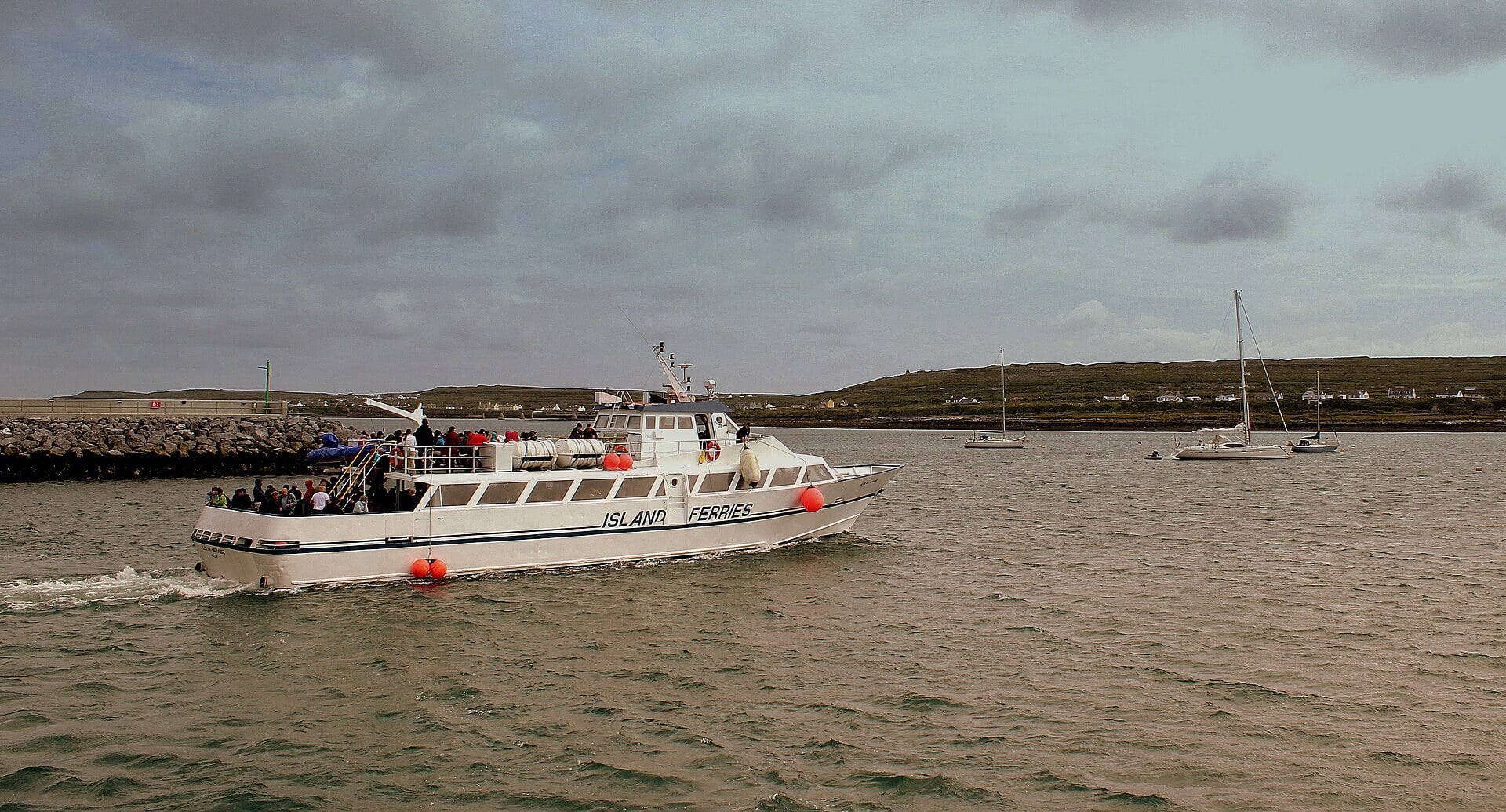 Island Ferries passenger boat crossing to Inis M&oacute;r, the largest of Ireland's Aran Islands