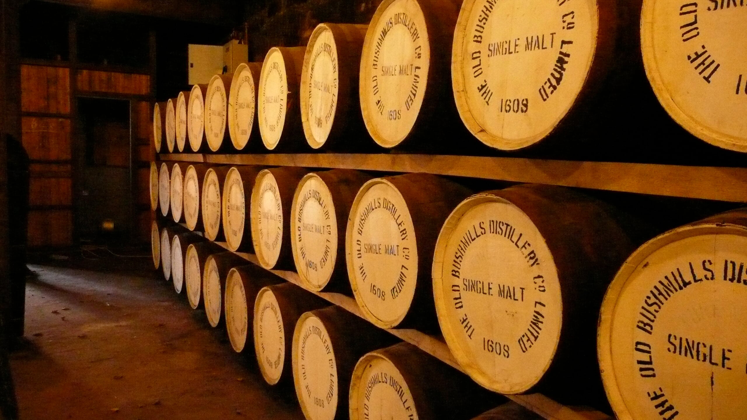 Casks maturing at the Old Bushmills Distillery, County Antrim