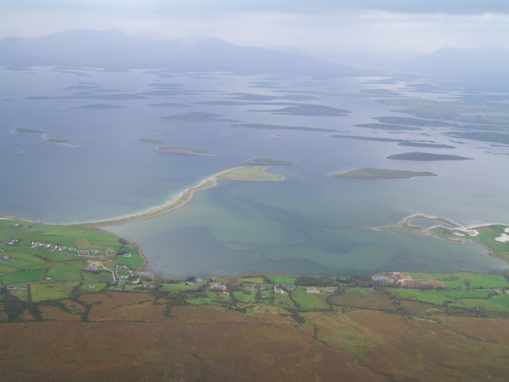 Aerial view of Clew Bay&rsquo;s chain of islands near Westport, County Mayo