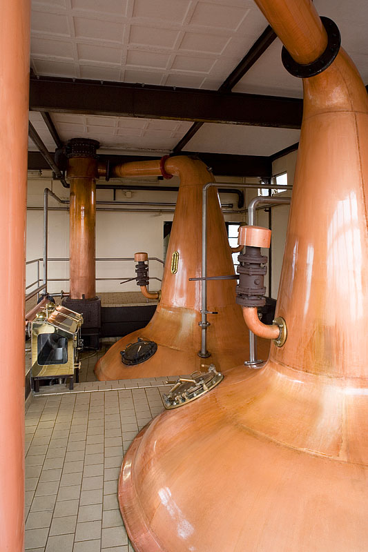 Copper pot stills at an Irish whiskey distillery