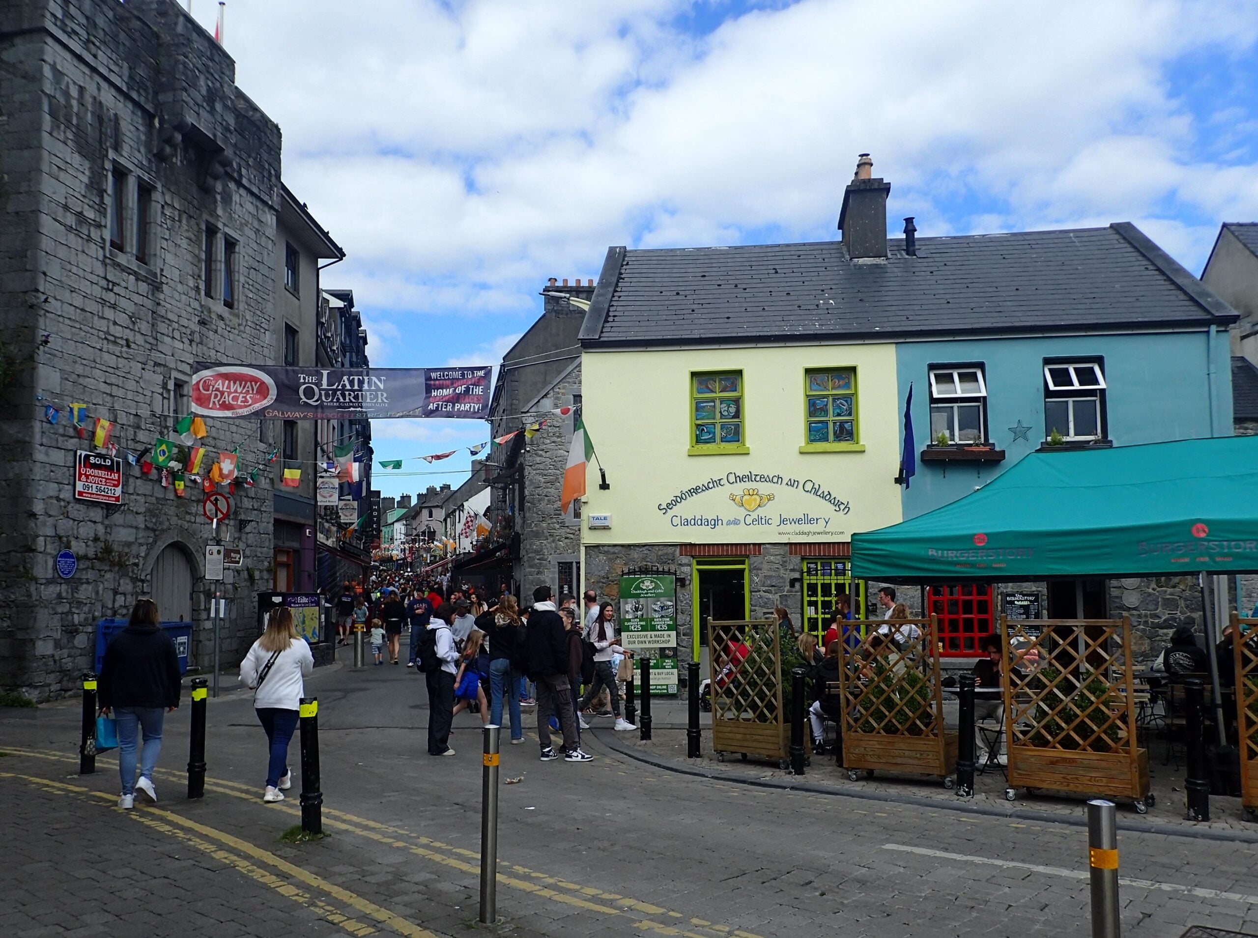 The Latin Quarter in Galway city, one of the settling-in options compared in this guide, with its colourful shopfronts and busy pedestrian street