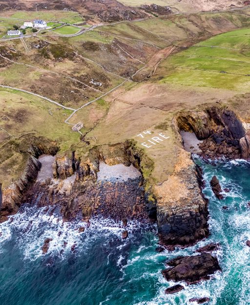 Aerial view of the rugged Irish Atlantic coastline, Donegal, Ireland
