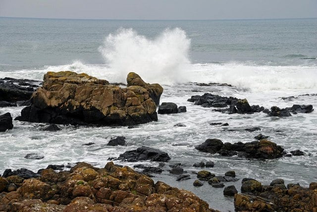 Atlantic waves breaking on the Irish coastline near Portrush, County Antrim &mdash; the sea that gives the name Muireann its meaning