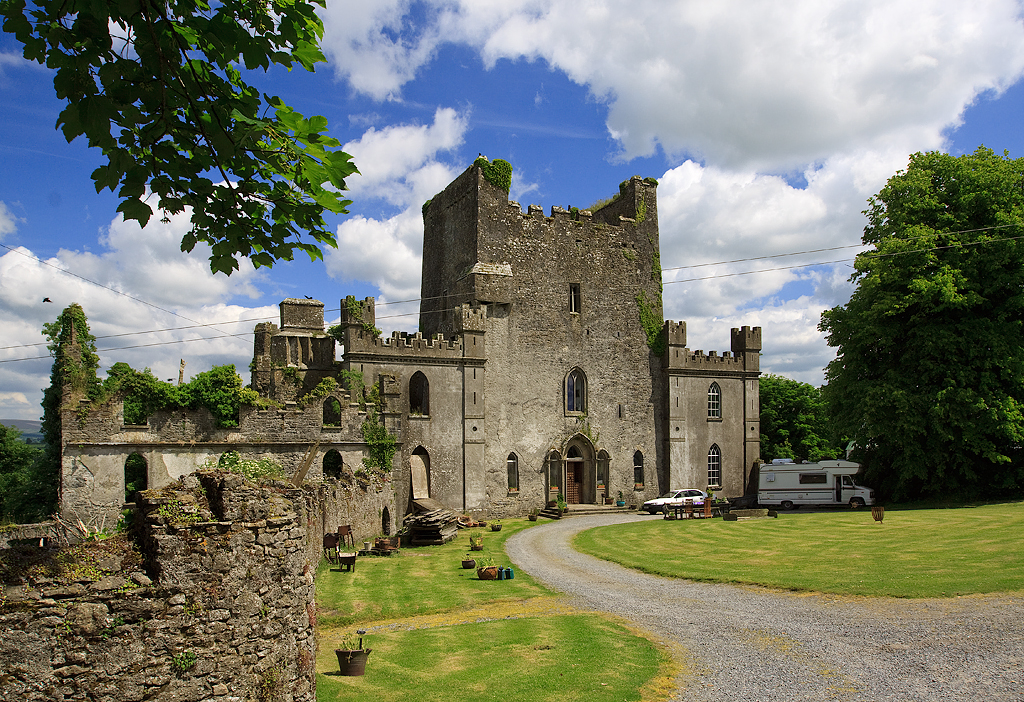 Leap Castle, a tower house with Georgian Gothic castellated additions, in County Offaly, Ireland