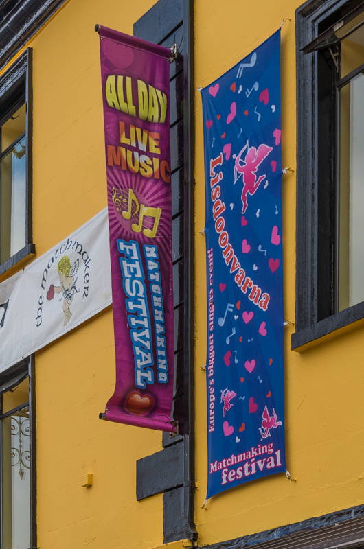 Lisdoonvarna Matchmaking Festival banners hanging outside the Imperial Hotel, County Clare