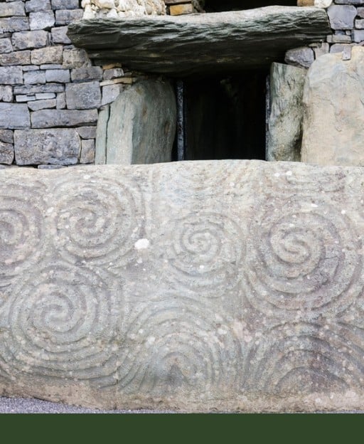 Triple spiral carved into the entrance stone at Newgrange, County Meath, Ireland