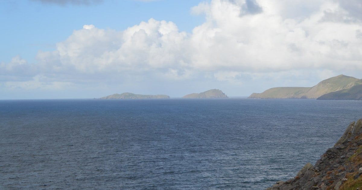 View of the Great Blasket Island and neighbouring islets from the Dingle Peninsula coastline, County Kerry
