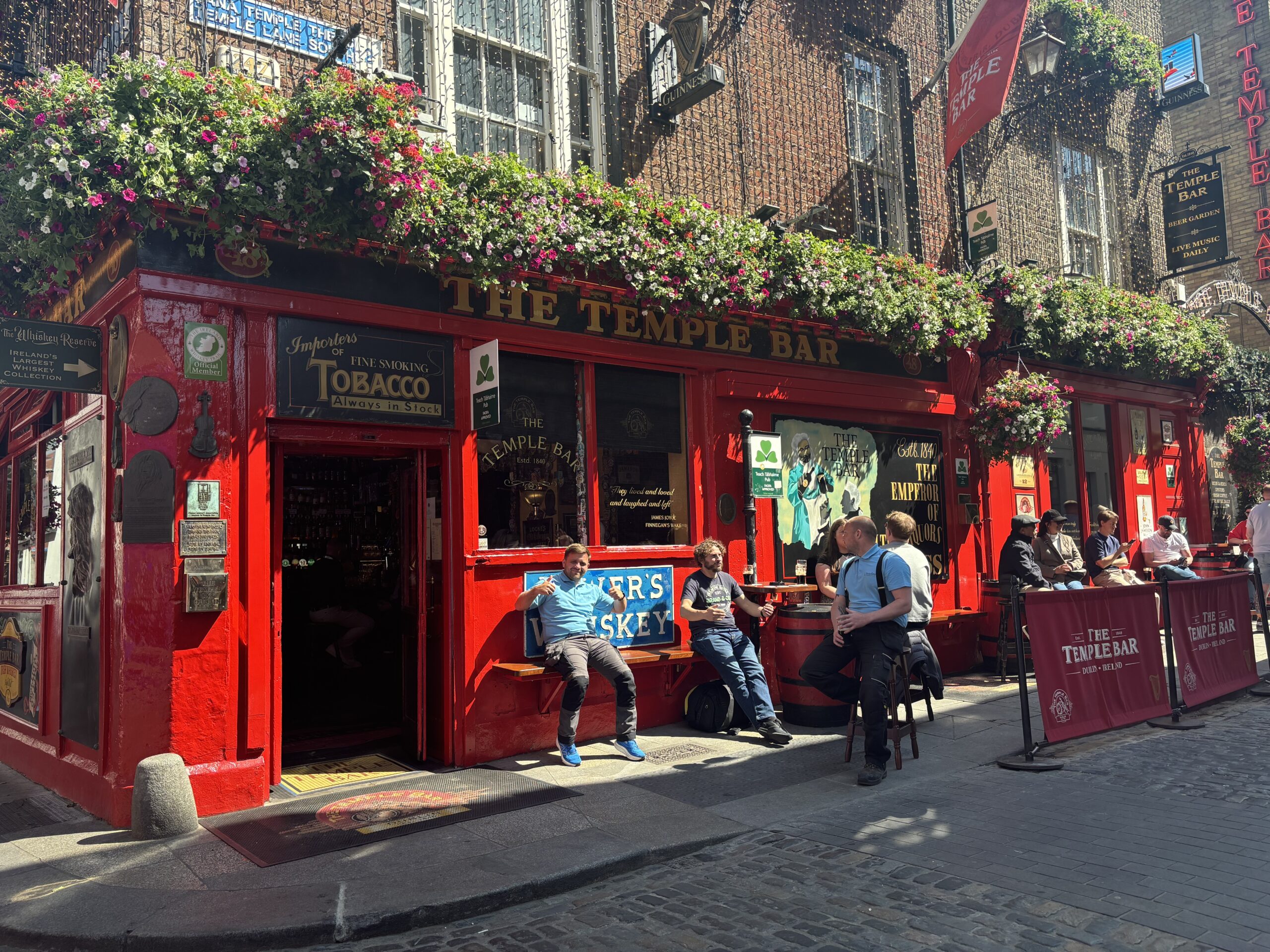 People chatting outside The Temple Bar pub in Dublin