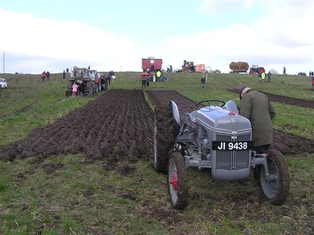 Vintage tractor and plough at a ploughing match in Garvaghy, County Tyrone