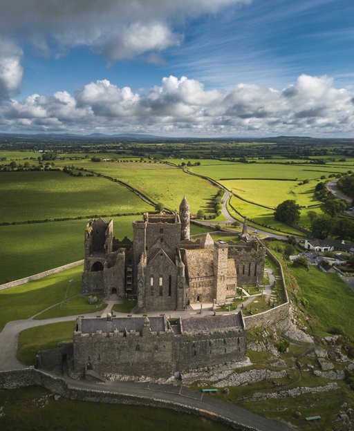 Rock of Cashel rising above the Golden Vale countryside of County Tipperary, Ireland