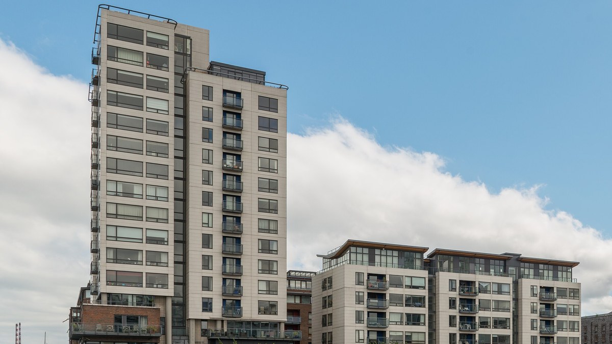 Modern apartment buildings at Grand Canal Dock in Dublin