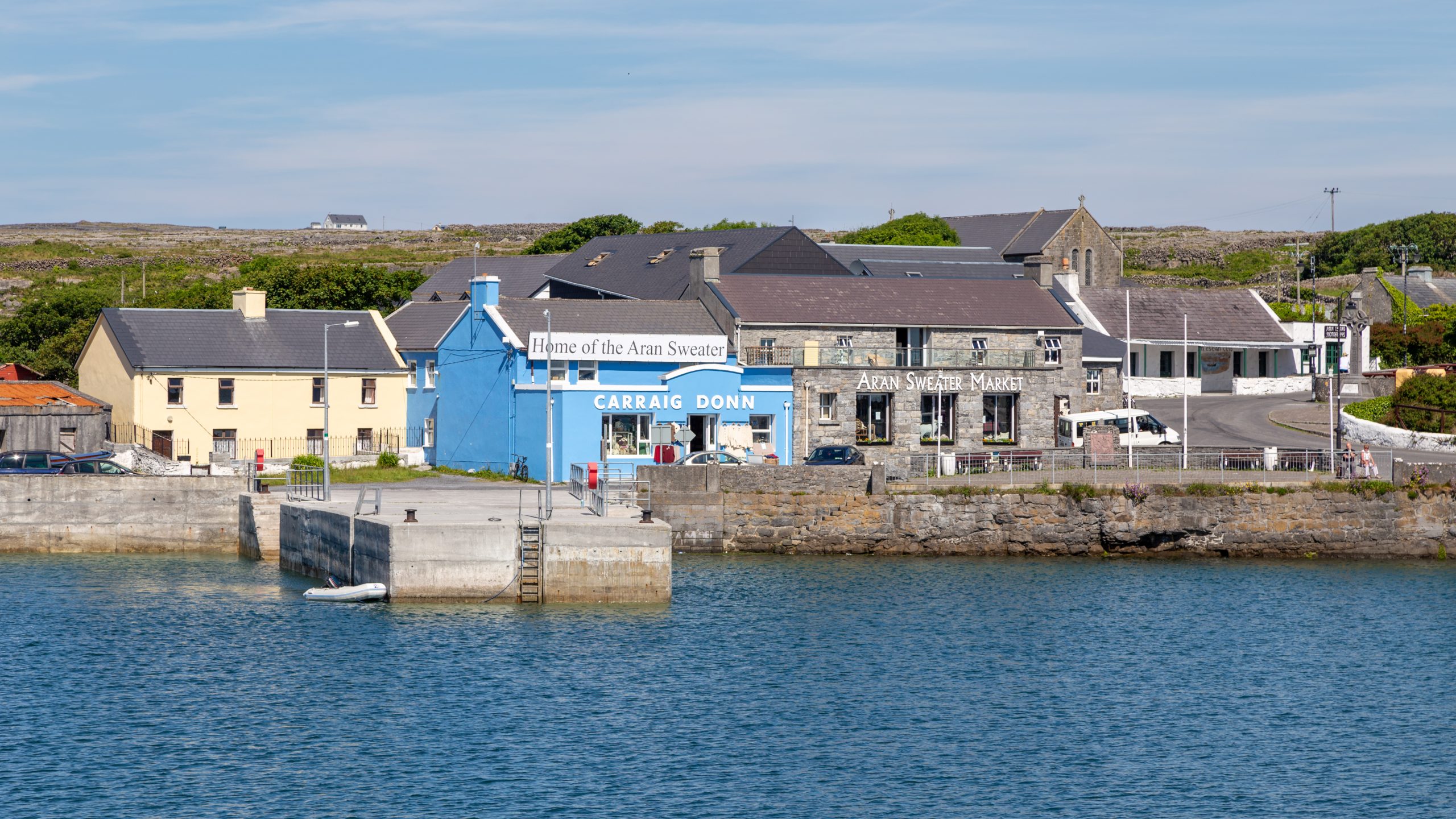 Harbour-front shops selling Aran sweaters in Kilronan, Inishmore, the largest of the Aran Islands