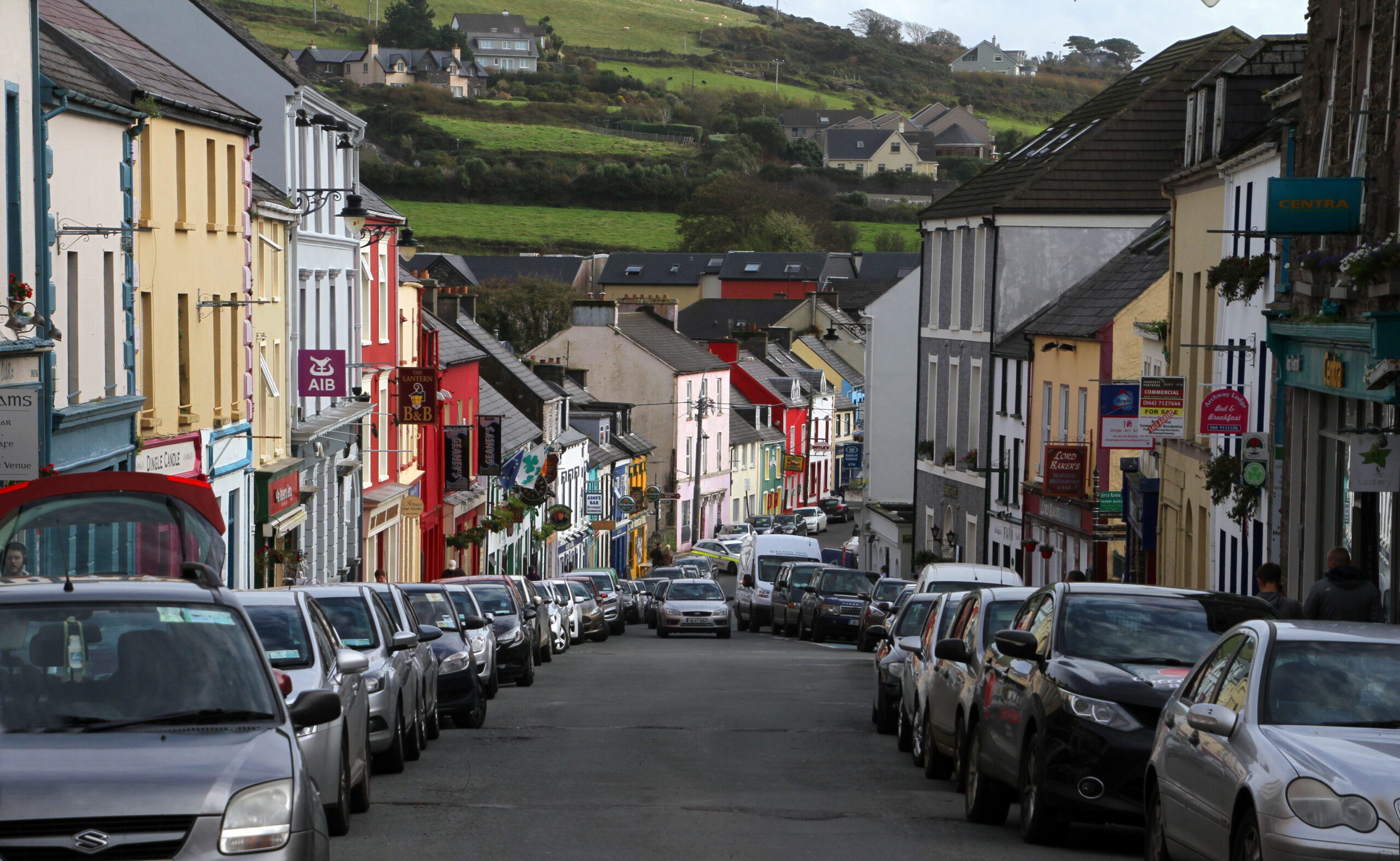 Colourful shopfronts and pubs on Main Street in Dingle, County Kerry