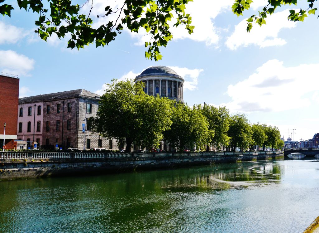 The Four Courts on the north bank of the River Liffey in Dublin, the building bombarded by Free State forces on 28 June 1922